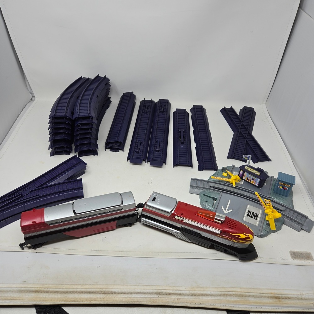 Hot Wheels World Power Express Train Set Lot Blue E-Z Snap Track INCOMPLETE
